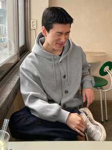 DAZY Men's Solid Gray Button-Up Hooded Sweatshirt Sweatshirt, Thermal Lined For Autumn/Winter - Grey - View 3