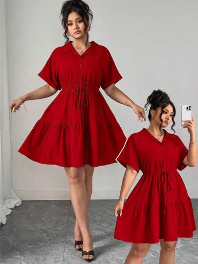 Elenzga Vestido informal de estilo camisa de talla grande con detalles ricos