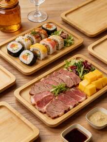 1/2pcs Bamboo And Wood Serving Tray, Dinner Plate, Serving Tray, Breakfast Tray, Restaurant And Kitchen Tray, Fruit Tray, Coffee Tray, Tea Tray, Snack Tray, Living Room Decoration, Suitable For Hotels, Restaurants, And Home Use For Serving Fruits, Desserts, Snacks, Festivals, Thanksgiving, Christmas, New Year, Outdoor, Beach, And Courtyard Multi-Functional Tray.