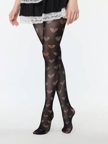 ROMWE Fairycore 1 đôi tất lưới hình trái tim dành cho nữ, phù hợp cho mọi mùa - màu đen - Xem 4