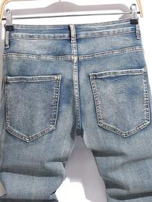 Manfinity Homme Quần jean nam dáng ôm rách có túi, quần jean nam rách phong cách đường phố - Rửa nhẹ - Xem 4