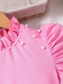 SHEIN Girls Casual Printed Pattern Waist Cinched Long Dress, Suitable For Daily Wear And Commute - Pink - View 5