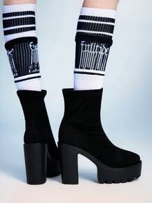 Sugerpunk 女士时尚百搭通勤厚底粗跟高跟踝靴 - 黑色 - 查看 3