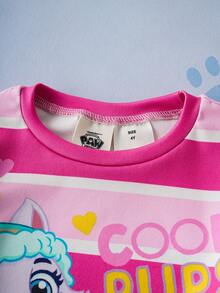 SHEIN | PAW Patrol 2pcs/Set Young Girl Cute Cartoon Puppy Print Crew Neck Long Sleeve Top And Pants Knit Comfortable Stretchy Snug Fit Pajama Set - Pink - View 4