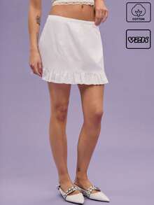 COUREZ 白色荷叶边迷你裙 夏季女装 度假/街头休闲/Y2K/纯棉复古风 100%纯棉