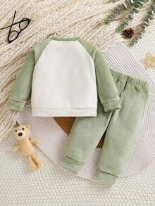 Vintaside Kids Bộ áo dài tay và quần dài họa tiết gấu dễ thương cho bé trai, phối màu xanh lá cây và trắng, thích hợp mặc hàng ngày, trong nhà và ngoài trời, mùa thu/đông. - màu xanh lá - Xem 7