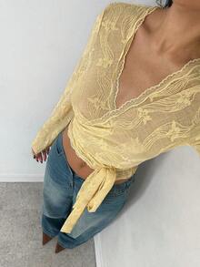 Glamine Floral Textured Elegant Deep V-Neck Women's T-Shirt,Seksi Chic ...