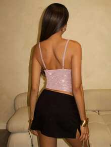 Glamine Sequin Material Red Sexy Crop Top For Women, Christmas Party See Through Top Dress Top See Through Tops Glittery Top - Pink - View 2