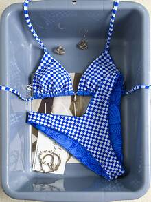 Swim Mod 2022 Spring/Summer Vacation Beach Blue Shell & Starfish Checkered Cute Bikini Set - Blue - View 7