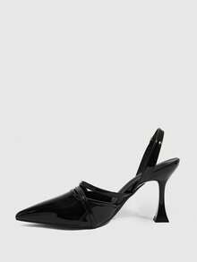 CUCCOO SZL 女士尖头高跟鞋，9厘米优雅酒杯鞋跟，酒红色女士高跟鞋，棕色露跟带镜面装饰PU皮革，易于穿脱的搭扣黑色高跟鞋，适合日常/派对/约会/办公场合，女士鞋履，情人节礼物 - 靜夜黑色 - 查看 5