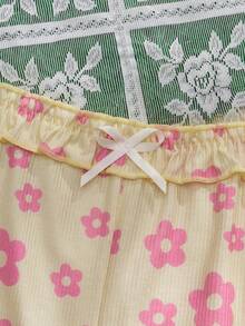 1pc Girl's Floral Contrast Color Cute Bow Decor Panty - Multicolor - View 7