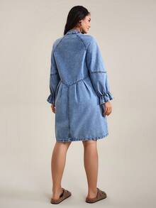 SHEIN Tall 女士休闲前扣牛仔连衣裙，适合度假 - 藍色 - 查看 2