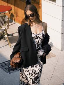 Chiquease Sleeveless Printed Fabric A-Line Dress, Fashionable Design Suitable For Daily Wear And Gatherings, Spring/Summer Cow Print Dress Strapless Midi Dress Cow Print Outfit Women Blazer Dress Set Two Piece Dress Set Blazer Skirt Set 2 Piece Casual Sets Woman Animal Print Dress Slip Dress - Multicolor - View 6