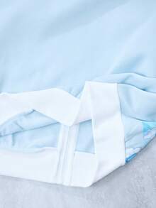 ROMWE EDITION Anime Style Blue & White Plaid Contrast Stripe Print Hooded Loose Sweatshirt Jacket - Multicolor - View 11