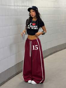 StreetHx Women's Street Casual Sports Wide Leg Pants, Spring/Summer - Red - View 4