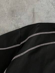 AXEPEAK Men's Casual Loose Fit Set, Black Color Block Patchwork Design, Summer - Black - View 8