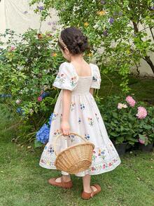 LMoss Kids 少女碎花方领休闲度假连衣裙 - 彩色 - 查看 2