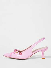CUCCOO HITCHD 女士时尚优雅派对3D花朵蝴蝶结装饰尖头高跟鞋 - 粉色 - 查看 8