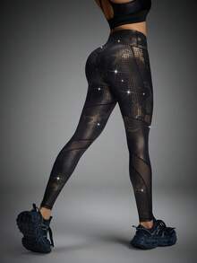 Innovista Women's High Waist  Orange Black Snake Skin Print Contrast Mesh Dance Pants Women Other Dance Clothes Holo Leggings Iridescent Animal Print High Waist Workout Leggings Women, Side Pockets, Stretch, Tummy Control Sculpting, Squat Proof | Gym HIIT Running Yoga Pilates | Leggings Animal Con Bolsillos | Legging Holográfica Animal Com Bolso |  ليقنز لامع بطباعة حيوان مع جيب | Gymtok Y2k Athleisure - Black - View 14