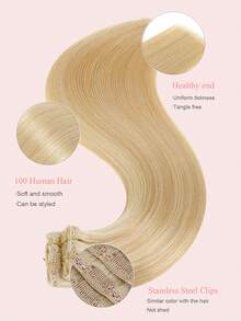 7PCS With 20 Clips Straight Clip In Hair Extensions 100% Real Human Hair Color F27/613# Golden Blonde Highlighted Light Blonde 14-22 Inch 115G Double Weft Invisible Clip Hair Extensions Remy Natural Human Hair For Women Girls Daily Use - SP27/613 - View 5