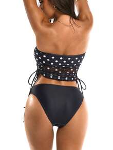 Oceva Women's White With Black Polka Dots Swimwear Two Pieces Sets,High Waist Bikini,Summer 90s Camisole Tank Top For Holiday,Beach Party,Boho Vacation Tops - Black and White - View 2