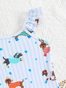 Baby Girls' One-Piece Swimsuit,Cartoon Sports Pattern Ruffle Swimwear,Full Coverage Bathing Suits For Holiday,Summer Beach Wear,Resort Spa Blue Romper - Multicolor - View 3