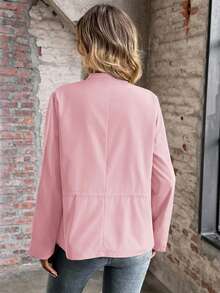 EMERY ROSE 女士休闲纯色抽绳腰带风衣 - 粉色 - 查看 2