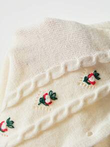 Franclia 这款女士复古时尚百搭的深V领米色针织背心，饰有立体手工钩织花卉图案和精致的莱茵石纽扣，尽显优雅气质。适合春季叠穿、搭配校服、约会以及日常穿着。 - 杏色 - 查看 7