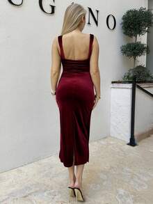 Cioccolato Red Glitter Twist Front Spaghetti Strap Sleeveless Dress,Sexy Women Dresses,Masquerade Ball Dress,New Year Women Dress,Sexy Red Dress,Sexy Party Dress,Birthday Women Outfits,New Year Women Clothes,New Year Party Dress,Rosso Ancora Dress - Red - View 2