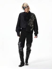 ROMWE MEN Street Life 男士深色街头风黑色长袖休闲衬衫 - 彩色 - 查看 7