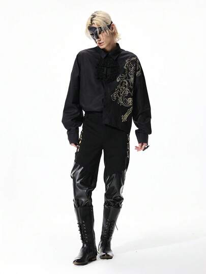 Street Life Herren Dunkelgrau Streetwear Knopfleiste Schwarz Langarm Lässig Hemd