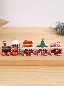 1Pc Christmas Four-Section Wooden Train Ornament, Xmas Party Gifts, Cute Window Garden Tabletop Wooden Christmas Decoration Gift,Christmas Party Decoration Ornaments Home Room Table Decor,Merry Christmas Decoration Pendant,Christmas