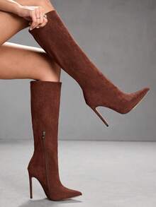 CUCCOO SZL Modische burgunderrote sexy spitze Stiletto-High-Heel-Overknee-Stiefel mit schlankem Oberschenkel, Kniehohe Stiefel für Partys/festliche Anlässe für Frauen