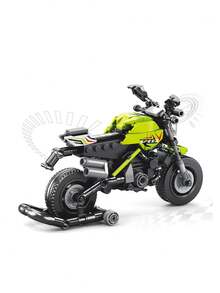 Neon Green 'SPEED' Racing Motorcycle Building Block Set - Mechanical Model With Helmet Accessory, Collectible Assembled Toy (Piece Count: 397pcs) - Multicolor - View 5