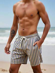 Manfinity Swimmode Men's Casual Striped Beach Shorts - Multicolor - View 4