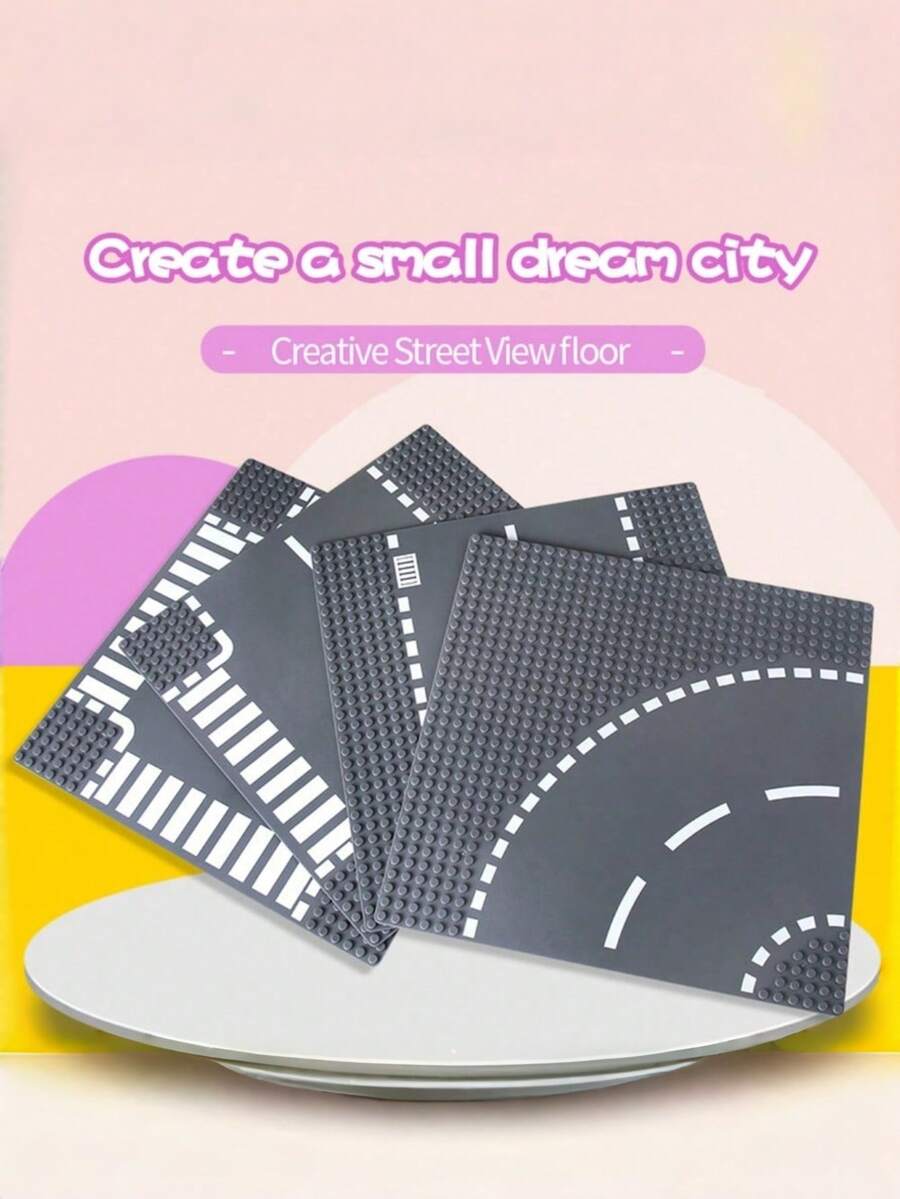 一套迷你尺寸塑料创意积木城市建筑场景T型路口底座多色拼装玩具,适合成人收藏家、家庭办公室展示、DIY模型套件建筑套装,创意乐趣减压拼装项目 - 灰色 - 查看 1