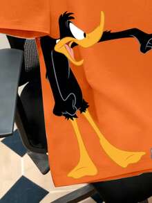 Looney Tunes X Manfinity Manfinity Joysei Men's Cartoon Print Round Neck Loose Casual Short Sleeve T-Shirt - Orange - View 4