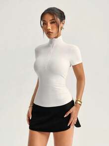 Dewbera Women's Casual Minimalist Printed Short Sleeve Active T-Shirt, Spring/Summer - White - View 7