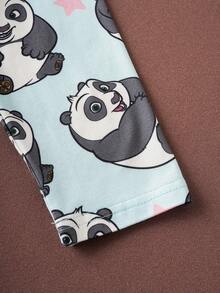SHEIN Kung Fu Panda Young Girl Cartoon Panda & Star Print Lapel Collar Long Sleeve Top And Pants Pajama Set, Comfortable Casual For Spring/Autumn - Blue - View 5