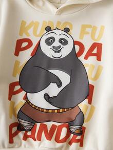 SHEIN Kung Fu Panda Young Boy Casual Cartoon Panda Letter Print Dropped Shoulder Loose Hoodie And Sweatpants Set, Suitable For Spring And Autumn - Apricot - View 4
