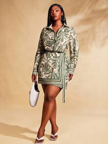 SHEIN SXY Plus Size Women Sexy Vacation Floral Print Long Sleeve Polo Shirt Dress Resort Wear Women Havana Nights Outfit Suitable For Everyday Wear,Music Festival,BOHO,Bohemian,Outing,Resort,Beach Vacation,Holiday,Seaside,Western Wear,Concert,Carnival Party,Richly Layered,Date Night,Ibiza,Nashville,Break,Modest,Chic,Club,Cute,Casul,Shopping, Streetwear,Going Out, ,Easy To Match&Looks Slim,Accent Your Body,Flatter The Figure - Multicolor - View 3