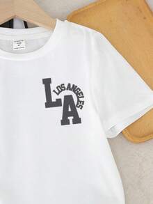Set de 2 piezas de top de manga corta con cuello redondo y pantalones con estampado de dibujos animados casual para niño, adecuado para el verano - Multicolor - Ver 4