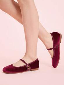 CUCCOO DOLLMOD Women's Solid Color Casual Versatile Flat Shoes - Burgundy - View 5