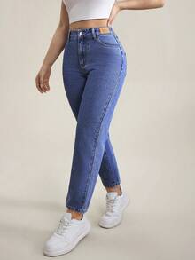 Flexra Women's Casual Washed High Waist Tapered Jeans - Blue - View 3