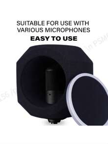 1 Pc Microphone Windscreen Pop Filter With Mic Stand&Phone Holder,Recording Shield,Mic Isolation Ball Sound-Absorbing Foam Windscreen For Large Mic, Studio Equipment Indoor & Outdoor Recording - Black - View 2