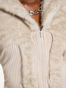 Normani Women's Autumn/Winter Jacket With Faux Fur Collar And Patchwork Design, Retro Y2K Fashion Outerwear - Apricot - View 6