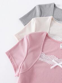 女童基础款休闲T恤，舒适版型，柔和色彩设计，适合上学、运动及各种场合，春季款 - 彩色 - 查看 4