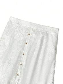 GlowEve CURVE Plus Size Elegant Commuter Simple Solid Color Lace A-Line Skirt - White - View 6