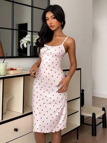 ZzzCrew 性感粉色修身爱心印花针织吊带睡裙