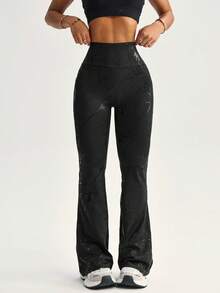 Dewbera Women's Black Skinny Sweatpants With Pockets, Flocked Branch Pattern, High Waist, Suitable For Daily Casual Wear, Running, Yoga, Gym, Tennis, Golf, Autumn/Winter - Black - View 3